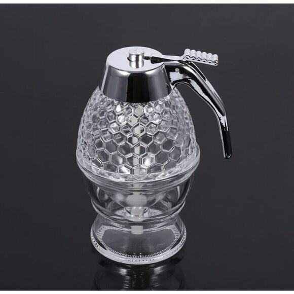 Acrylic No Drip Honey Syrup Acrylic Dispenser Jar 1 Cup Honey Comb Shaped Pot - Picture 2 of 5
